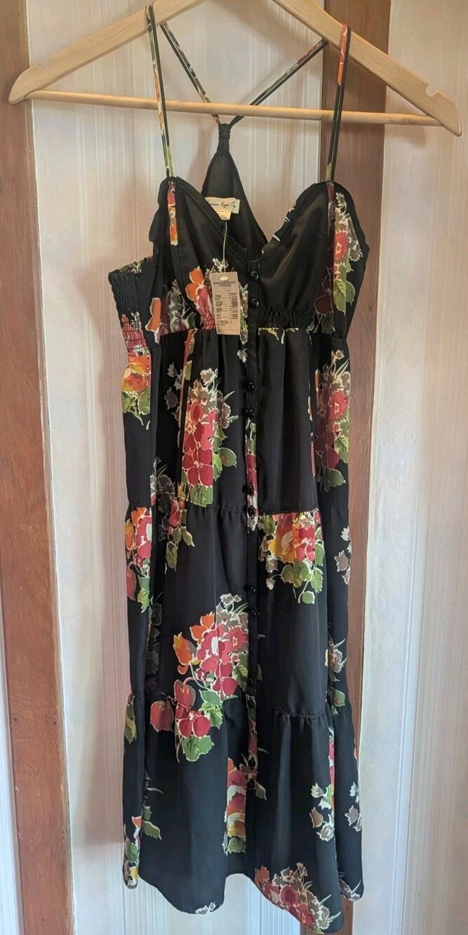 NWT American Eagle Sundress Women's Size 0 Black Floral Pink